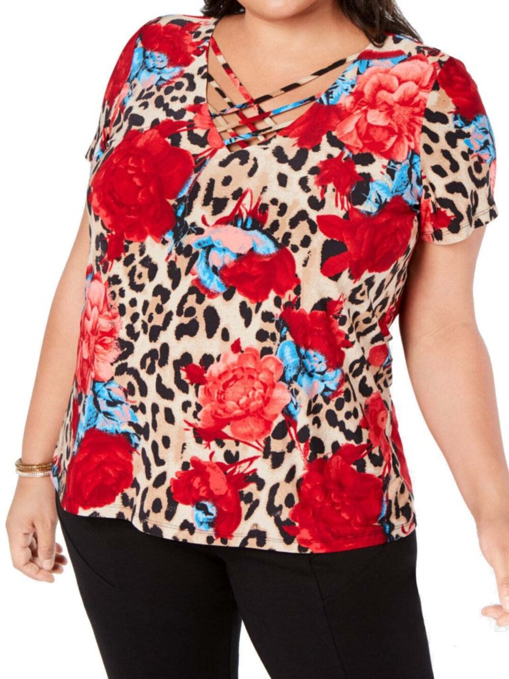 INC International Concepts Womens Plus Size Strappy V Neck Top